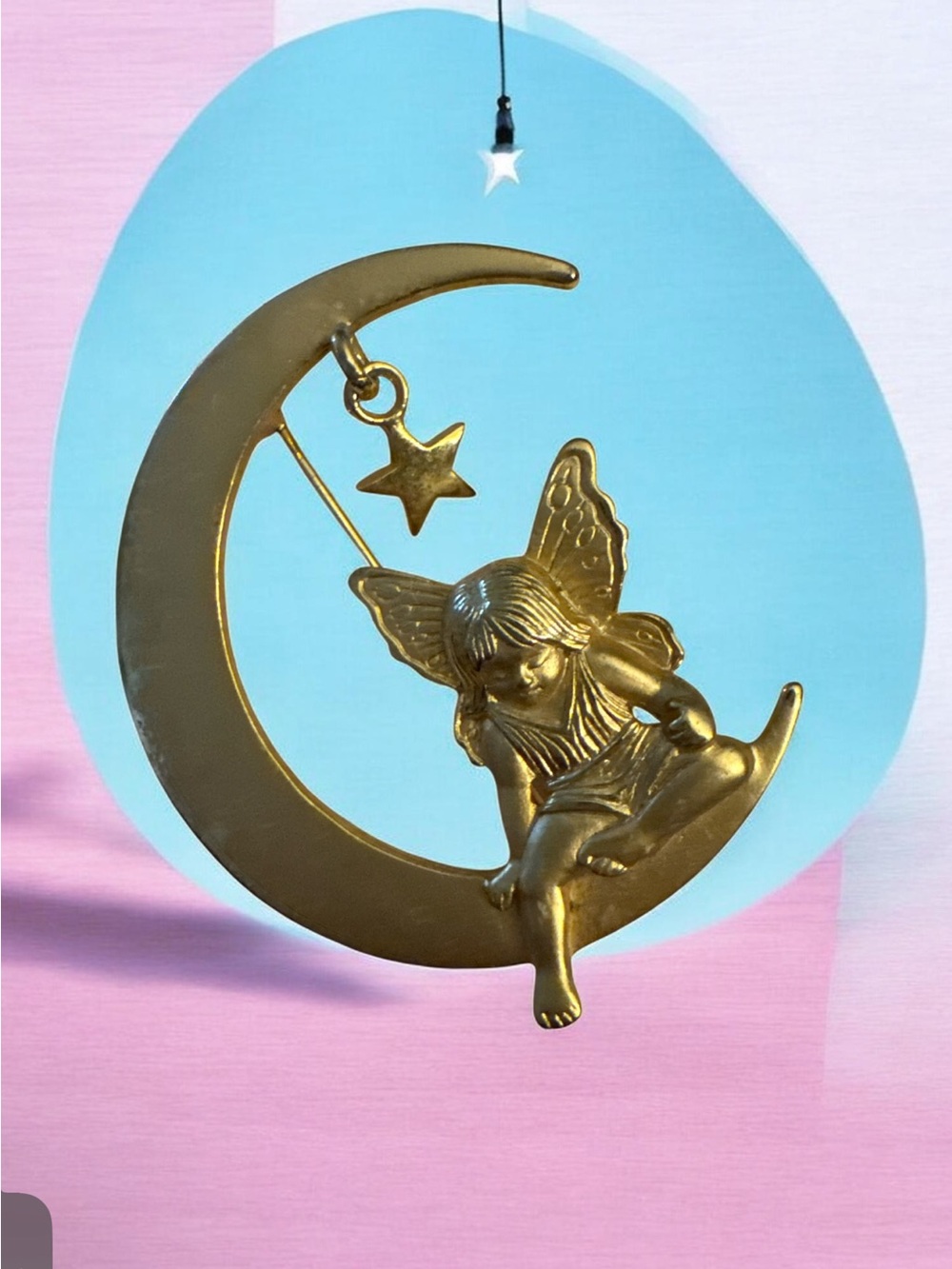 Gold Fairy on Moon Brooch